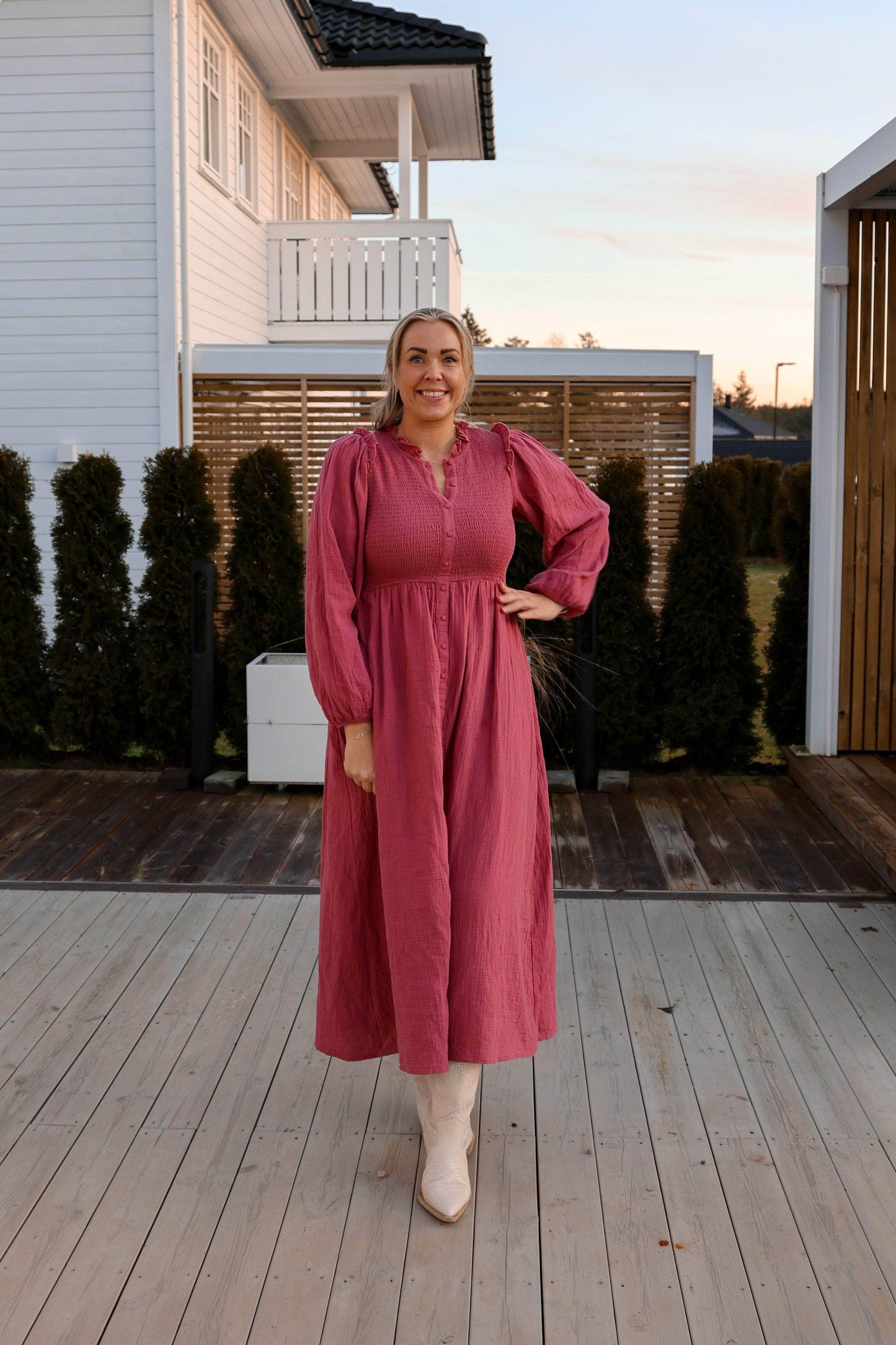 By Lien Musselin Smock kjole - Rose Wine