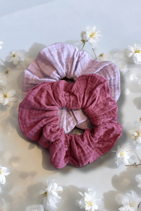 By Lien OZ Musselin Scrunchie - 2pk - Orchid Bloom/Rose Wine