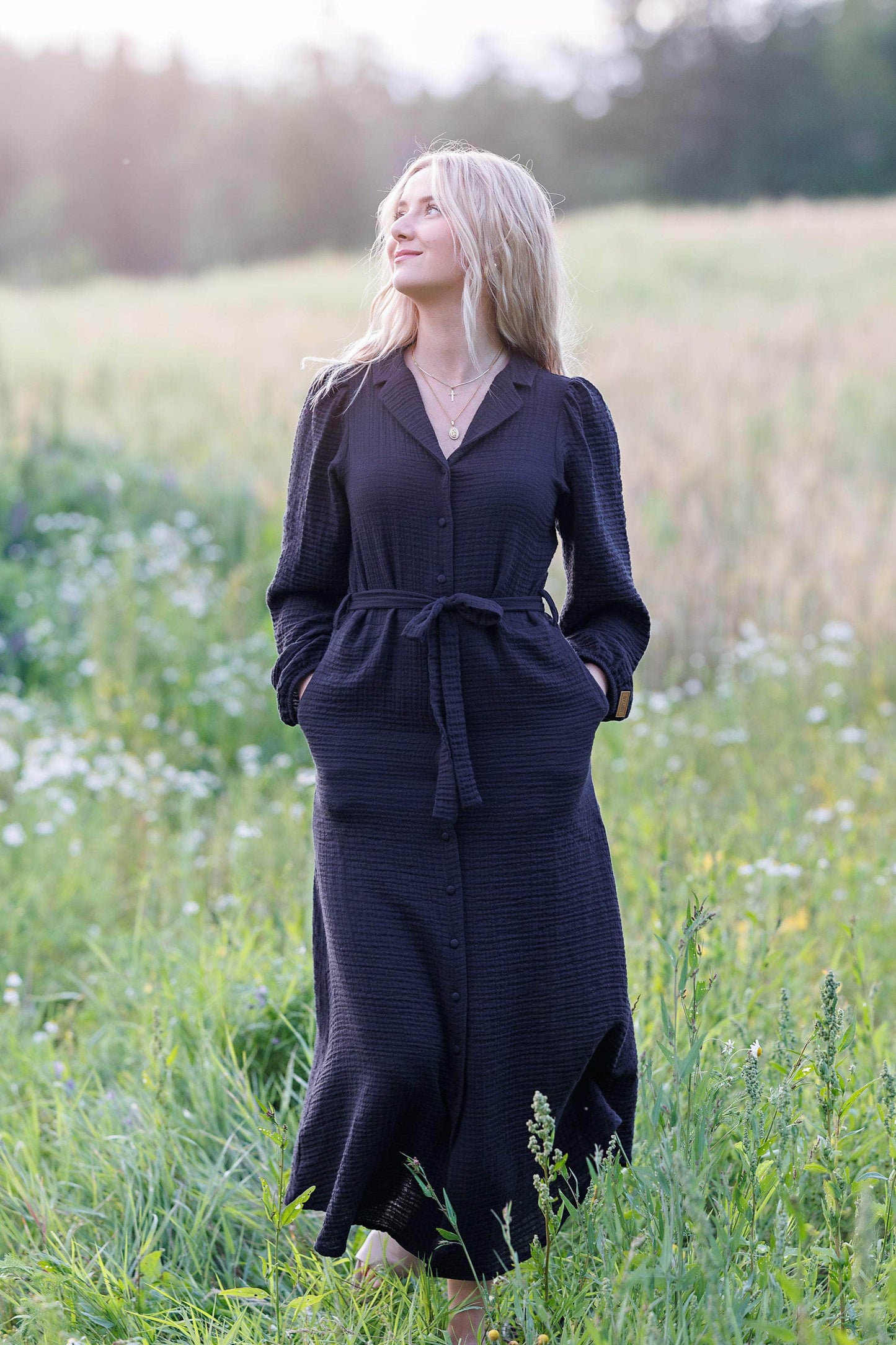 ByLien-Shop Meditate Musselin Skjortekjole - Black Onyx