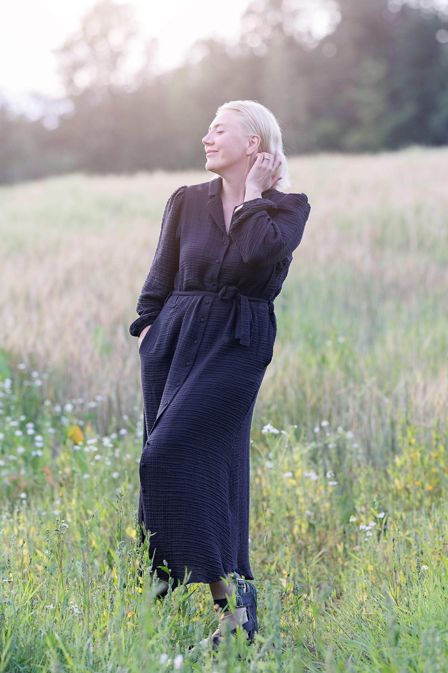 ByLien-Shop Meditate Musselin Skjortekjole - Black Onyx