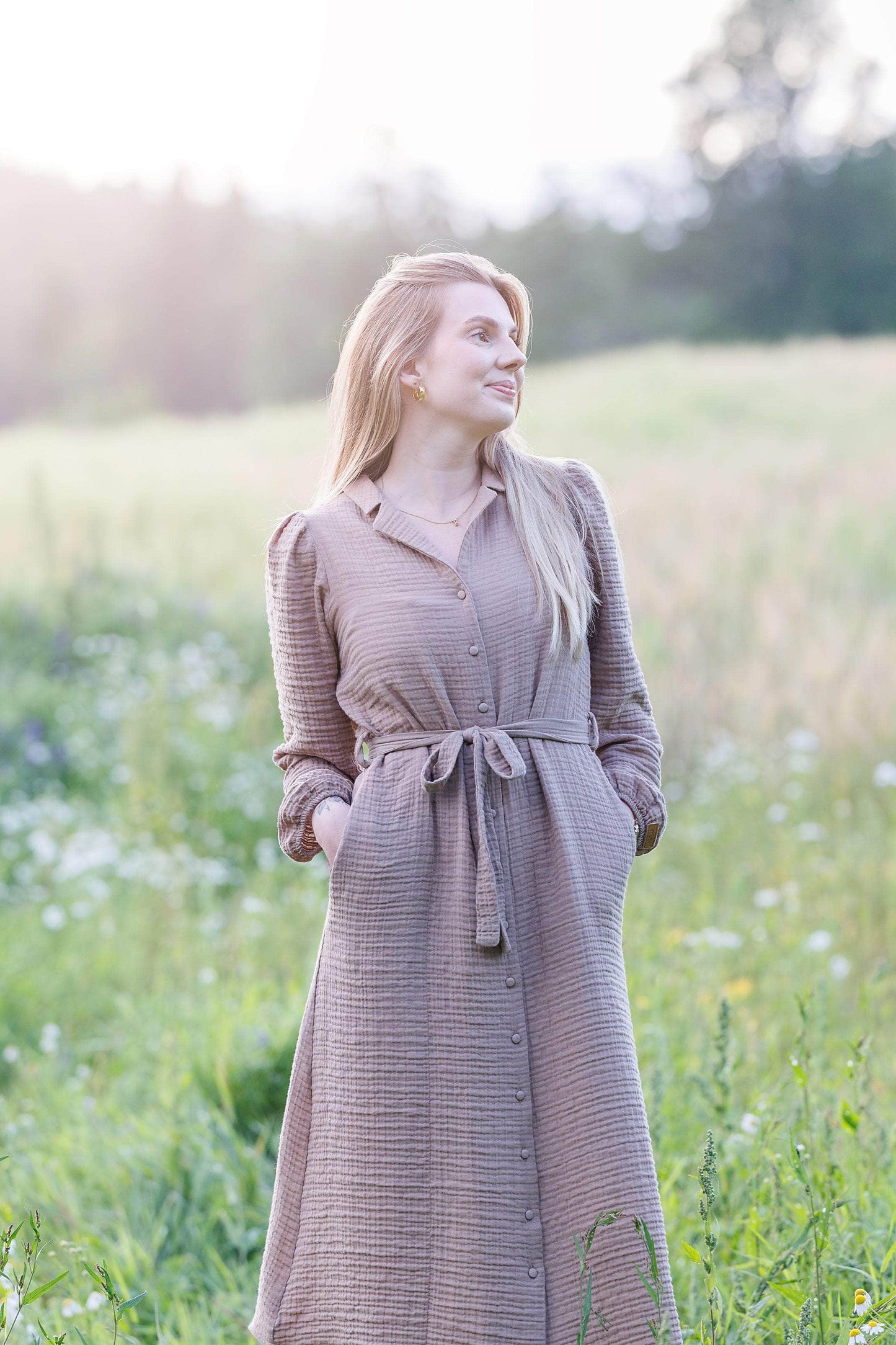 ByLien-Shop Meditate Musselin Skjortekjole - Simply Taupe