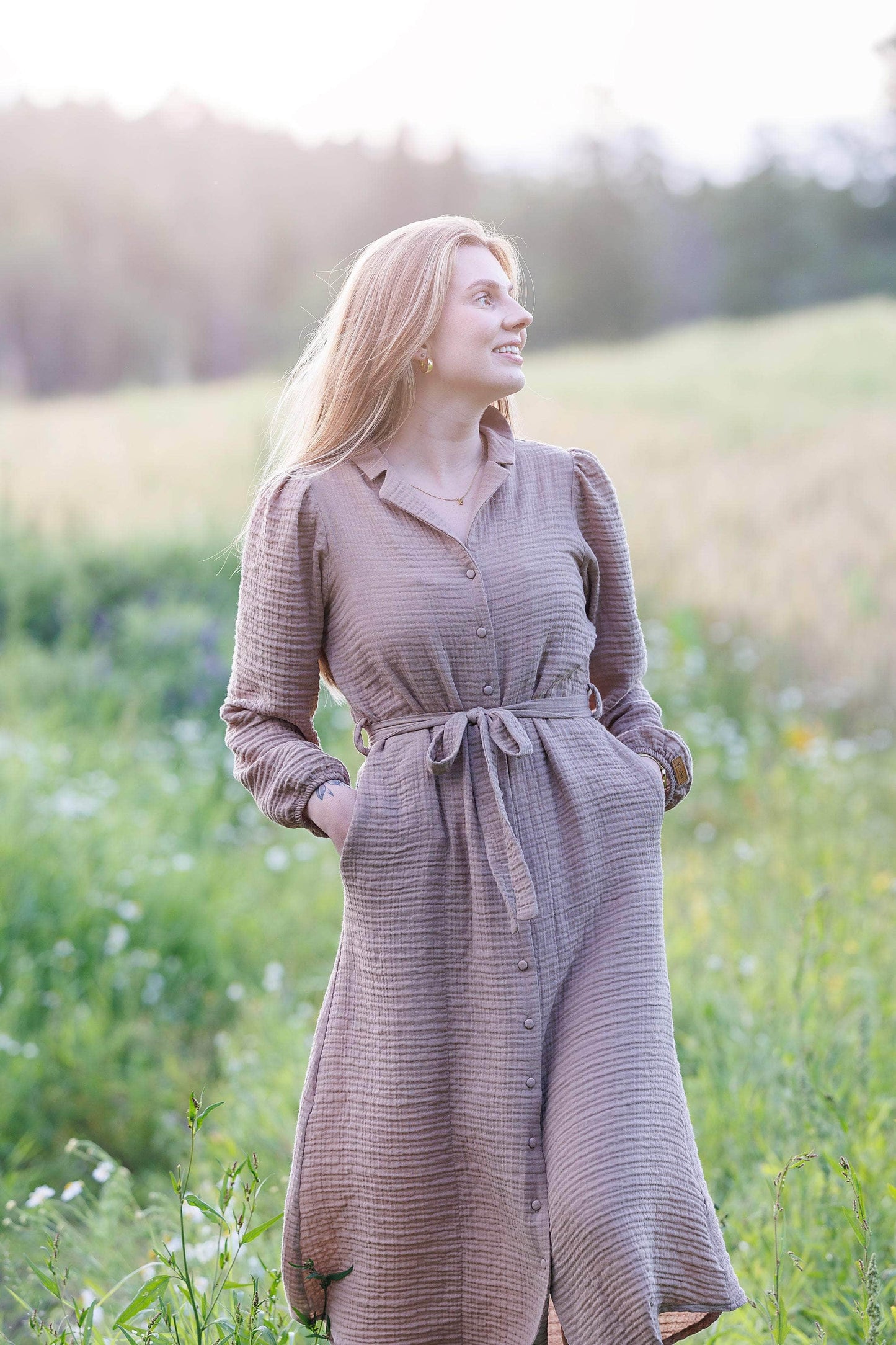 ByLien-Shop Meditate Musselin Skjortekjole - Simply Taupe