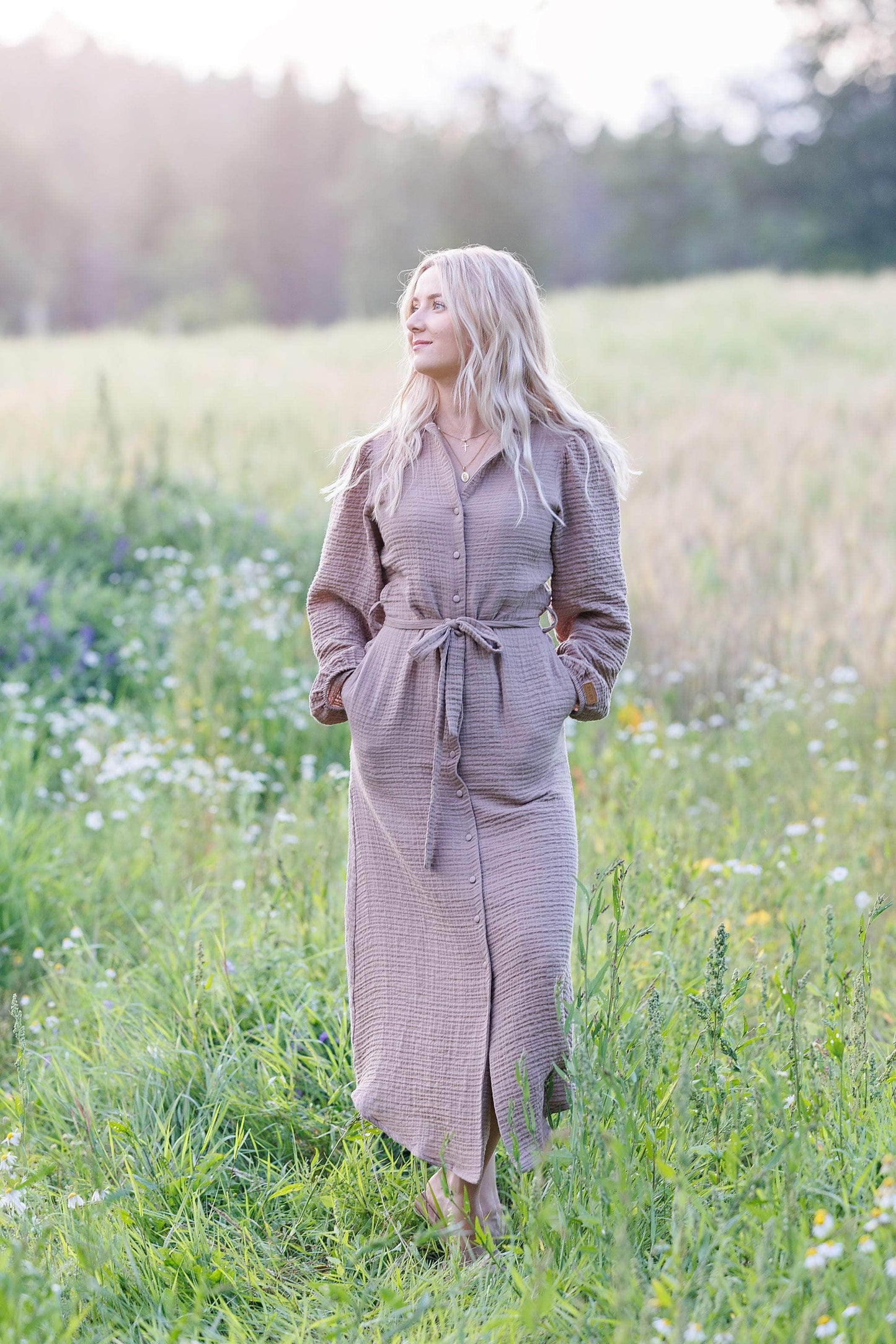 ByLien-Shop Meditate Musselin Skjortekjole - Simply Taupe