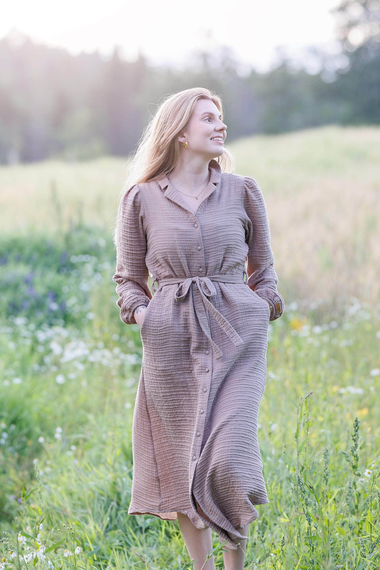 ByLien-Shop Meditate Musselin Skjortekjole - Simply Taupe