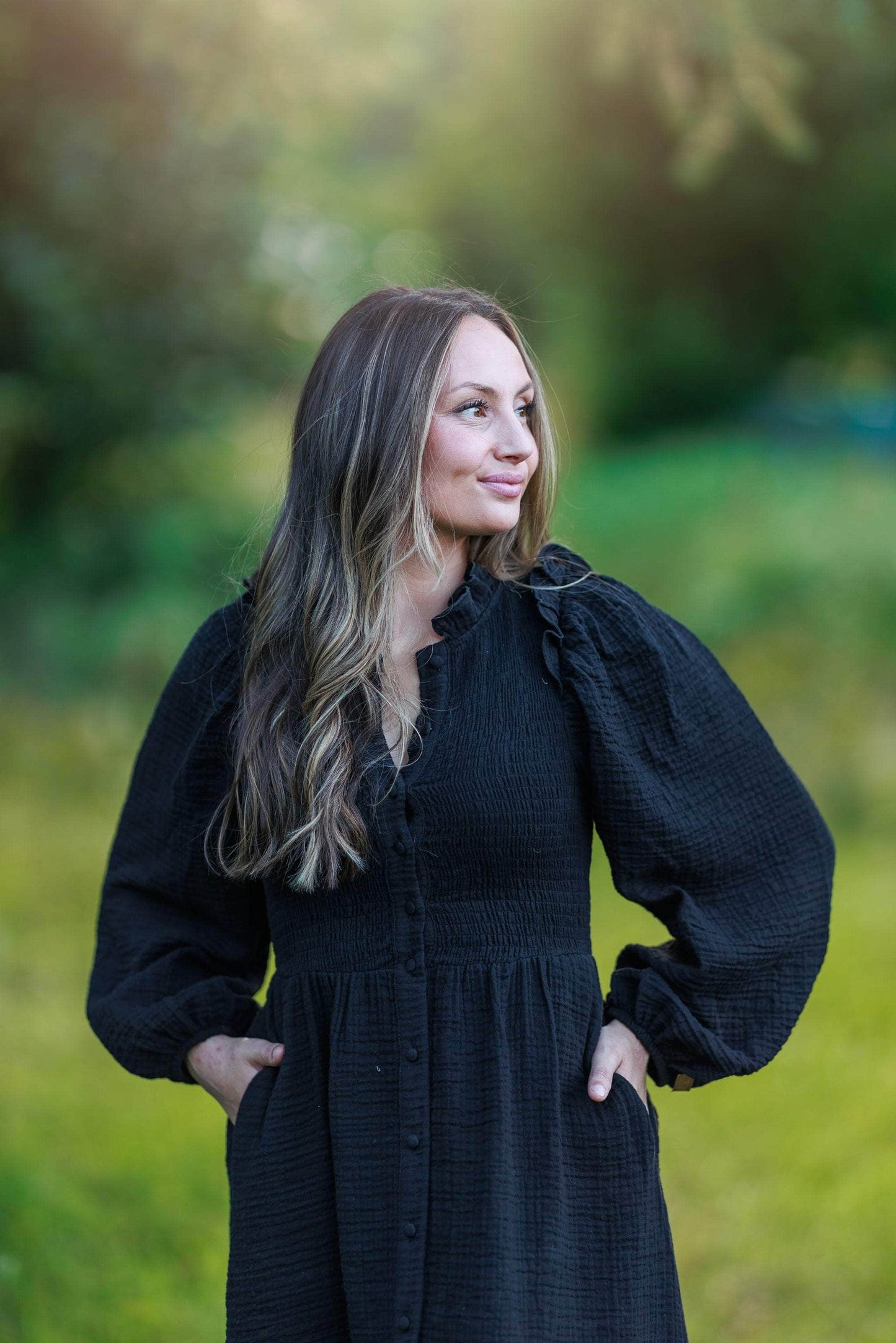 ByLien-Shop Meditate Musselin Smock Kjole - Black Onyx