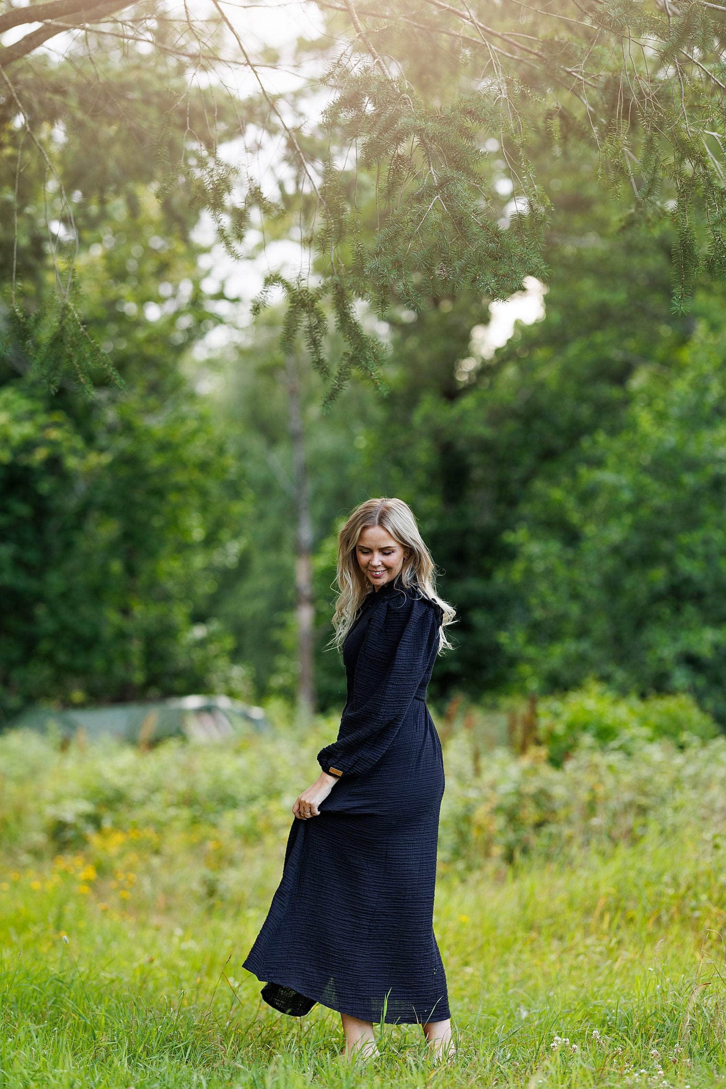 ByLien-Shop Meditate Musselin Smock Kjole - Black Onyx