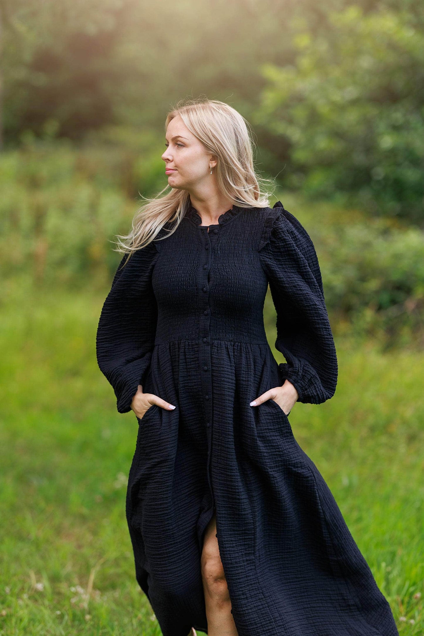 ByLien-Shop Meditate Musselin Smock Kjole - Black Onyx