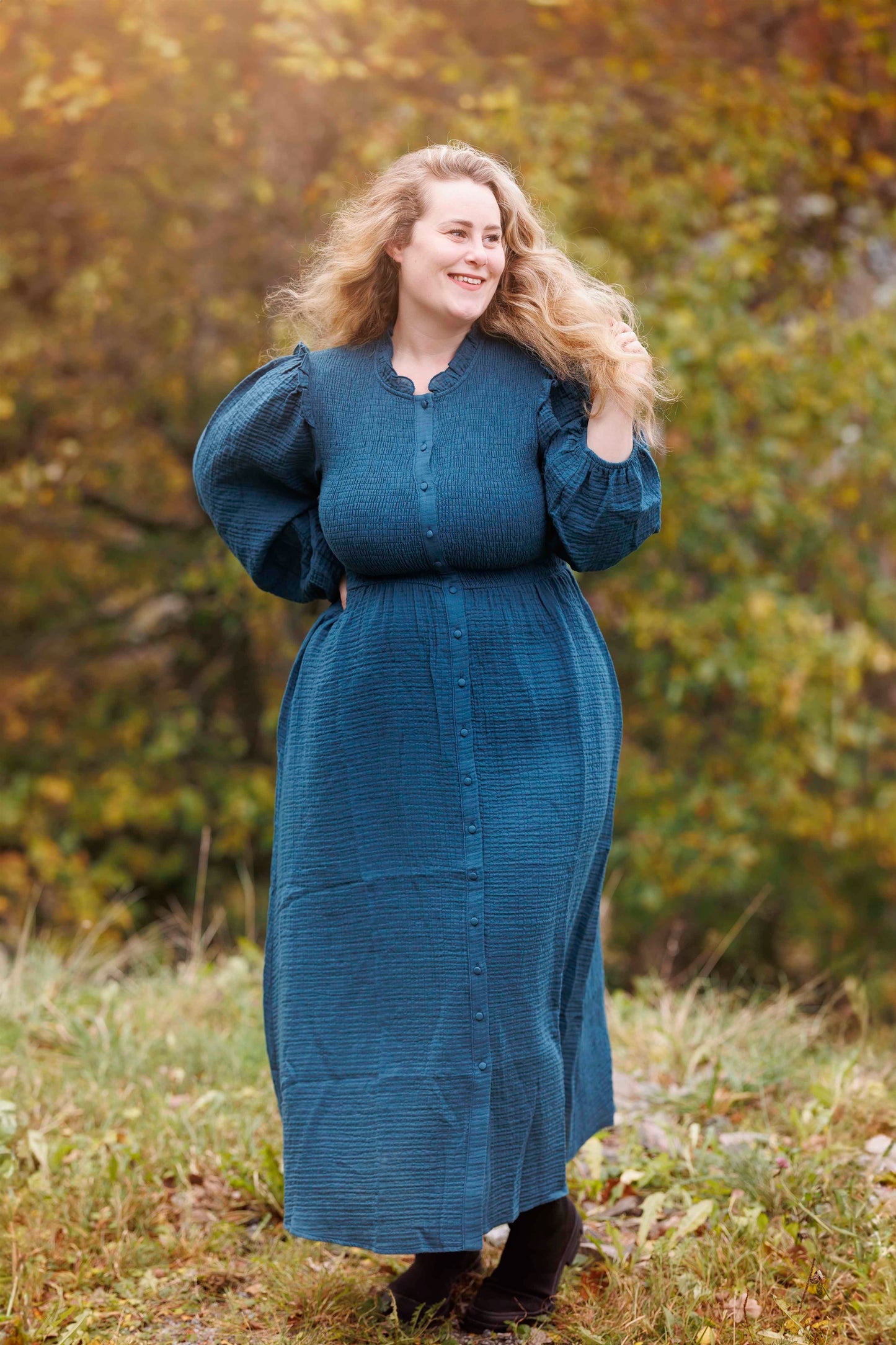 ByLien-Shop Meditate Musselin Smock Kjole - Reflecting Pond
