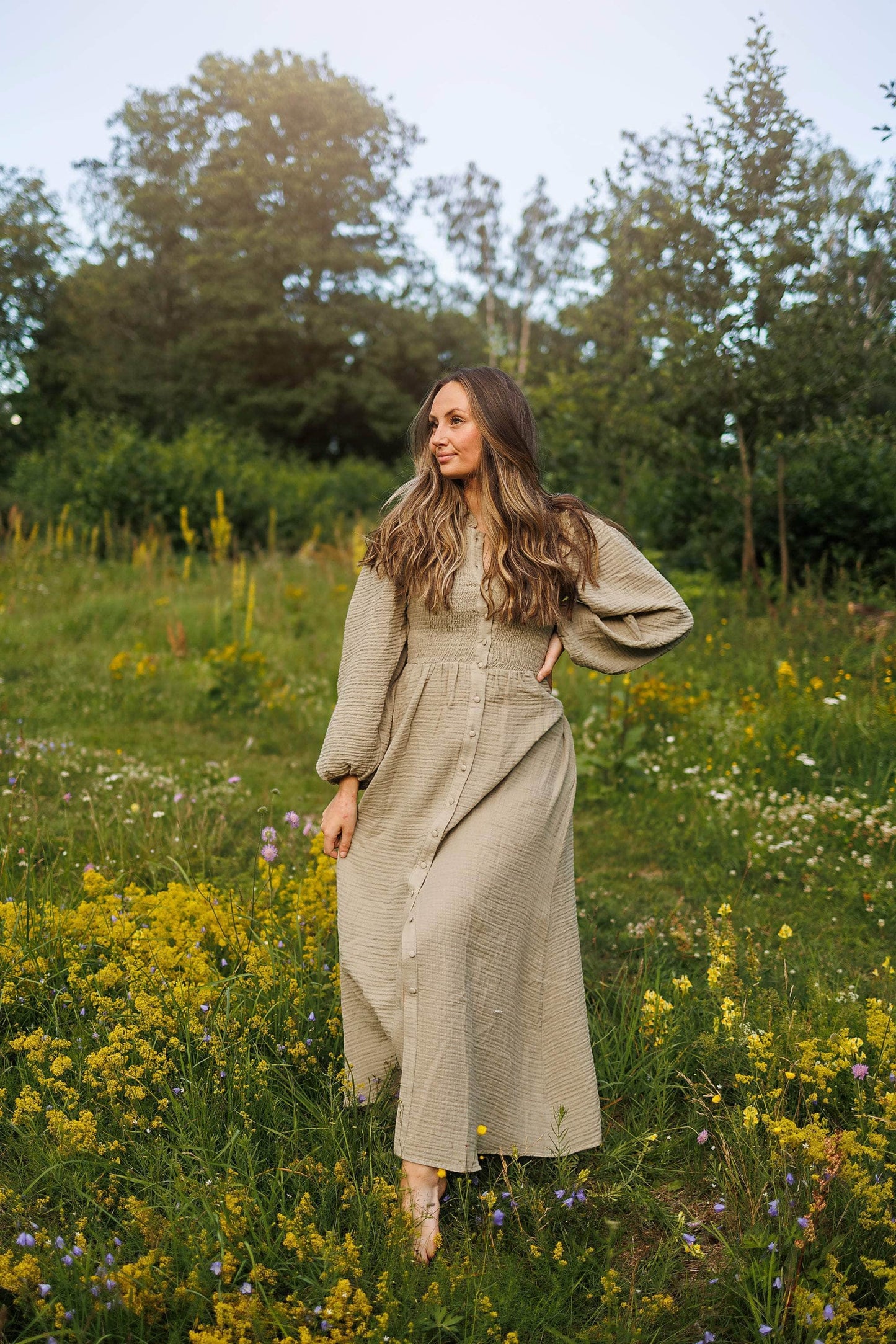 ByLien-Shop Musselin Smock Kjole - Shadow