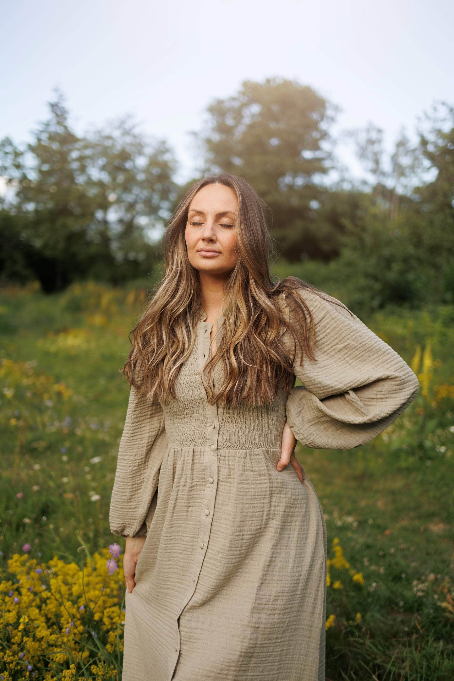 ByLien-Shop Musselin Smock Kjole - Shadow