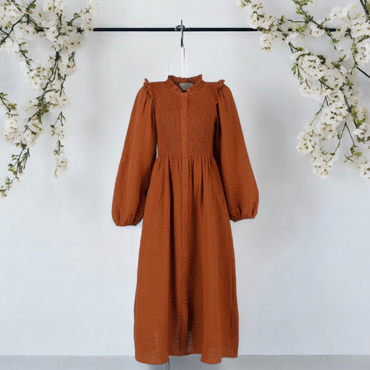 Meditate Musselin Smock Kjole - Caramel Cafe