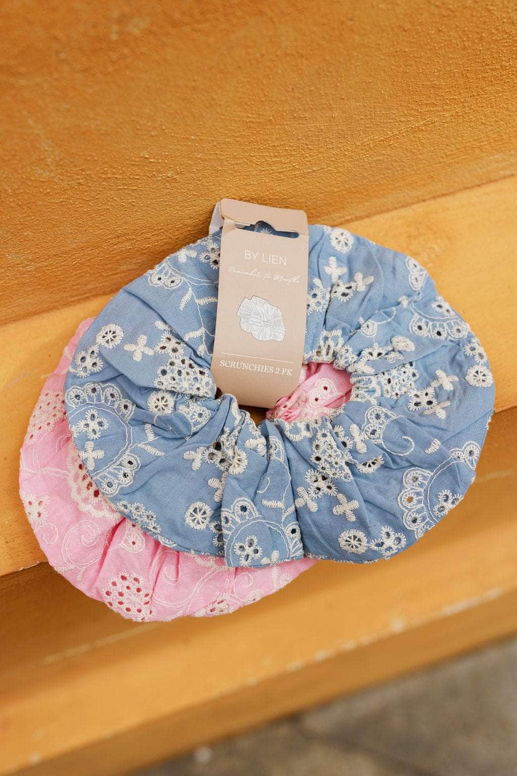 By Lien OZ Hope Scrunchie - Ashley Blue/Coral Blush - 2pk