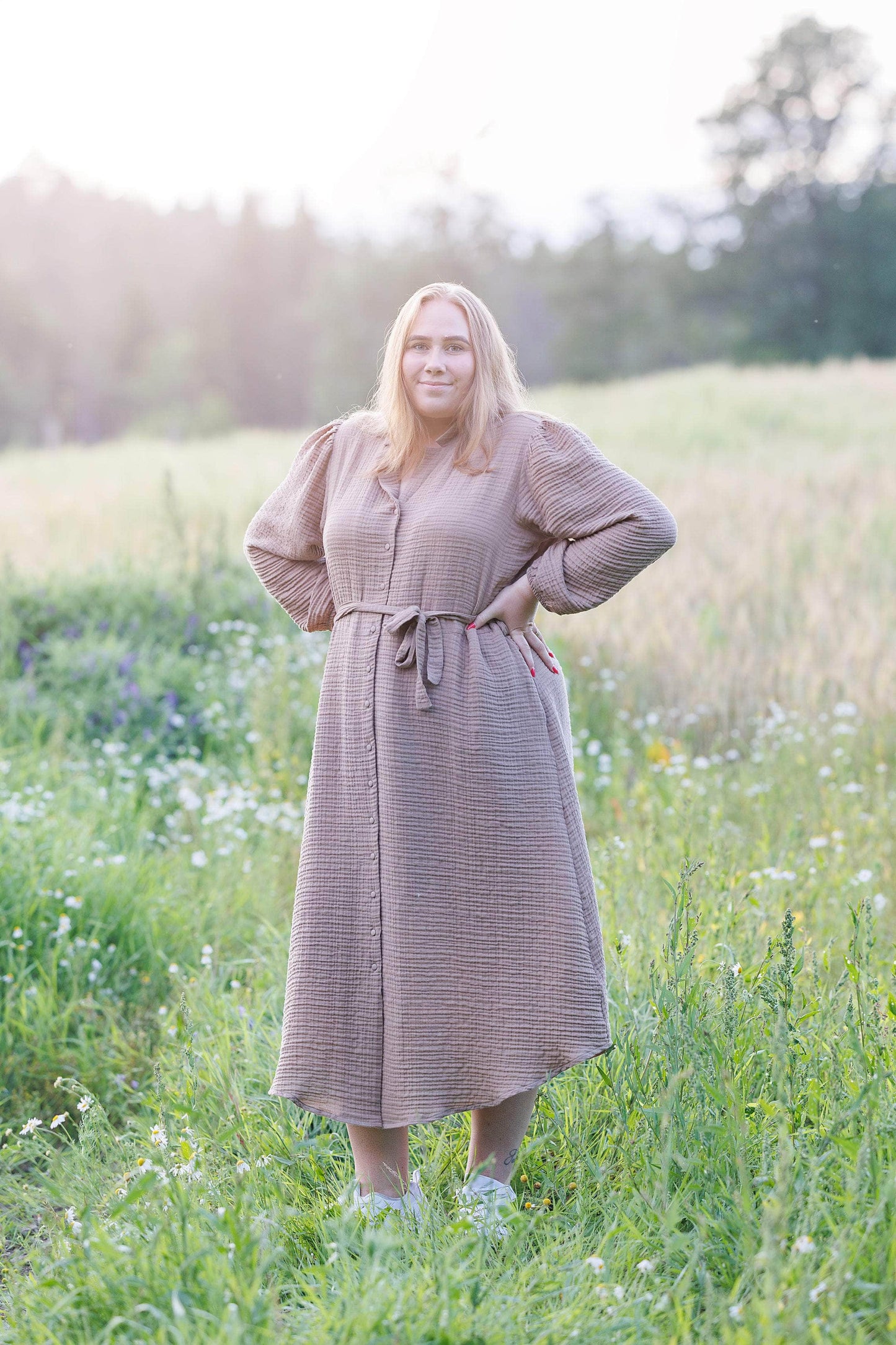 ByLien-Shop Meditate Musselin Skjortekjole - Simply Taupe