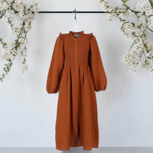 ByLien-Shop Meditate Musselin Smock Kjole - Caramel Cafe