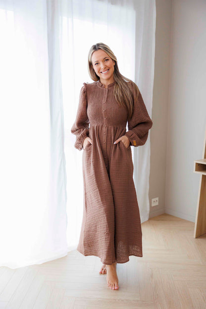 ByLien-Shop Meditate Musselin Smock Kjole - Cocoa Brown