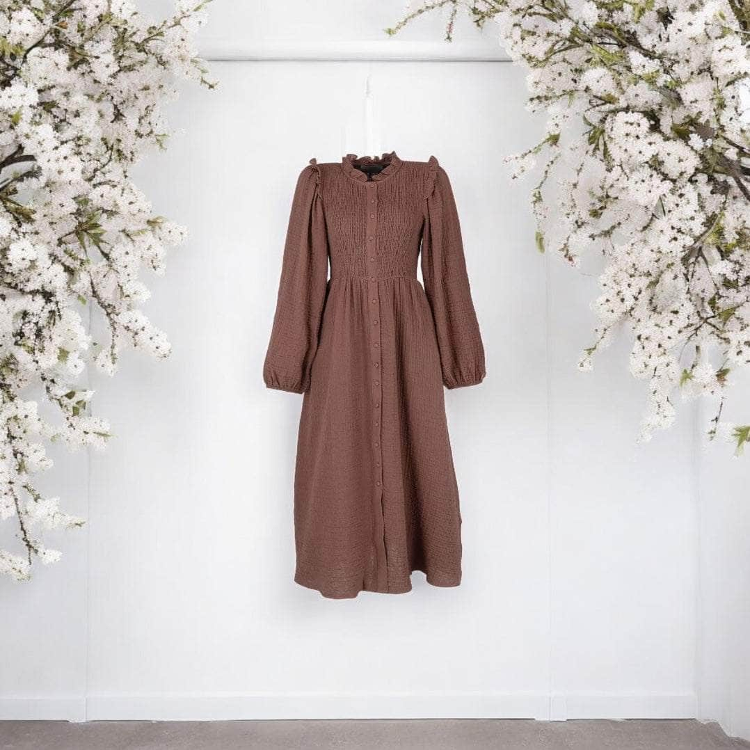 ByLien-Shop Meditate Musselin Smock Kjole - Cocoa Brown