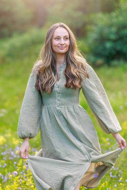 ByLien-Shop Meditate Musselin Smock Kjole - Shadow